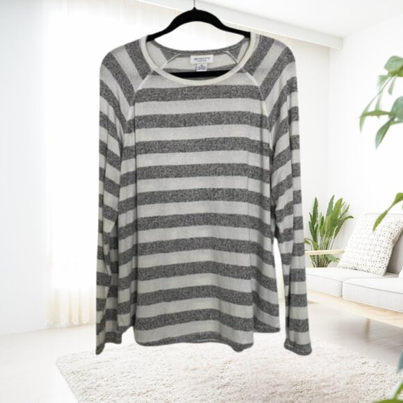 Liz Claiborne Weekend Grey & White Stripe Lightweight Sweater • XL - Picture 1 of 10